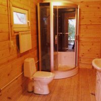 variant of the bright interior of the bathroom in a wooden house picture