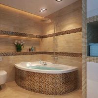 idea of ​​a beautiful bathroom interior with corner bathtub photo