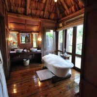 idea of ​​unusual style of a bathroom in a wooden house picture