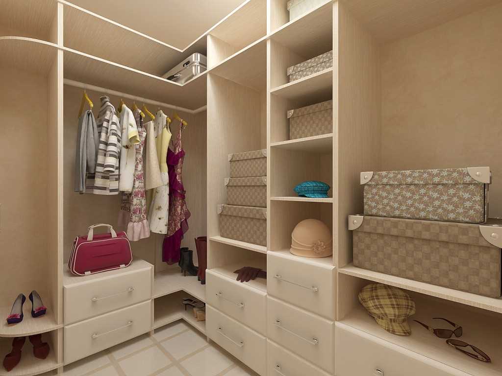the idea of ​​a bright wardrobe room design