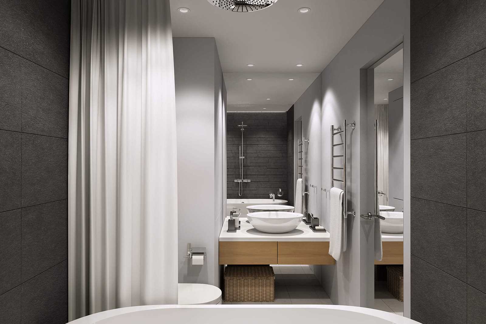 opzione di design luminoso di un bagno di 4 mq