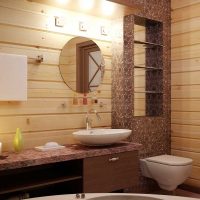 version of the bright style of the bathroom in a wooden house photo