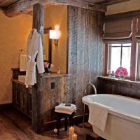 idea of ​​unusual design of a bathroom in a wooden house picture