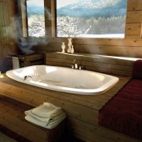 version de l'intérieur de la salle de bains moderne dans une maison en bois photo