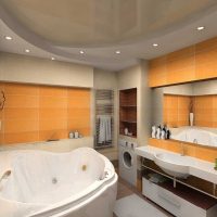 idea of ​​a bright bathroom interior with a corner bathtub photo