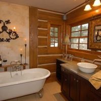 the idea of ​​a beautiful style of a bathroom in a wooden house picture