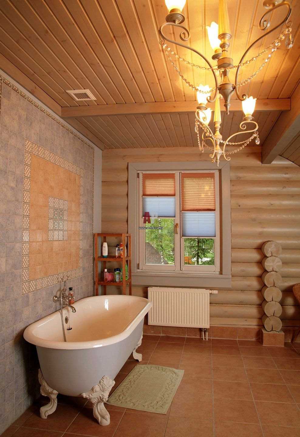 idea of ​​a beautiful style of a bathroom in a wooden house