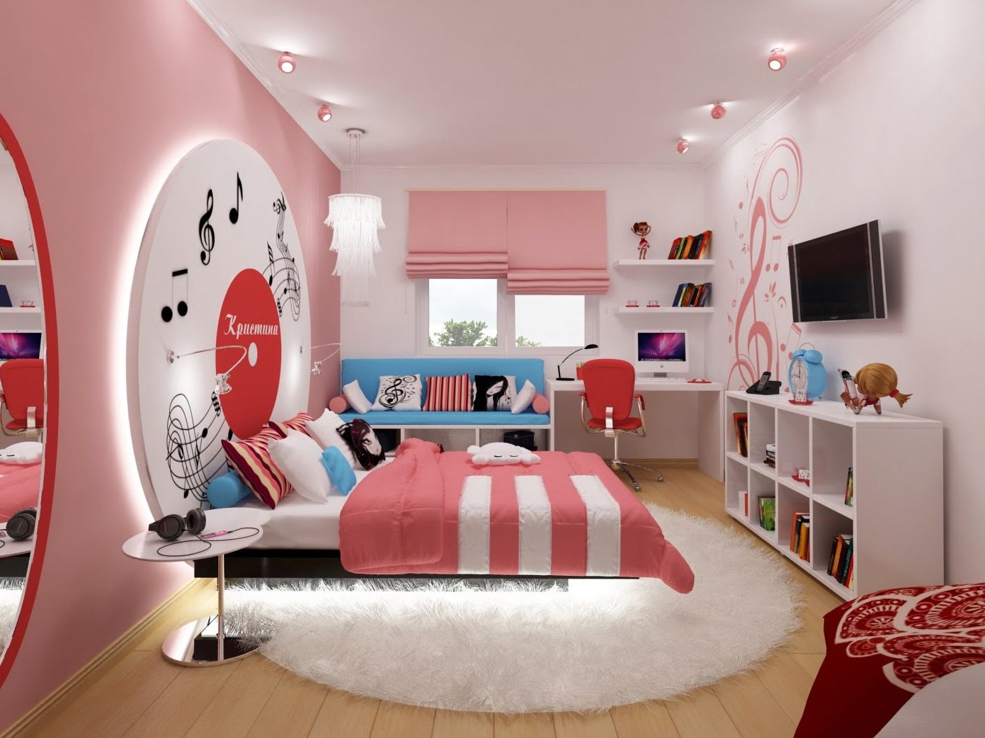 version of the light design of the children's room for the girl