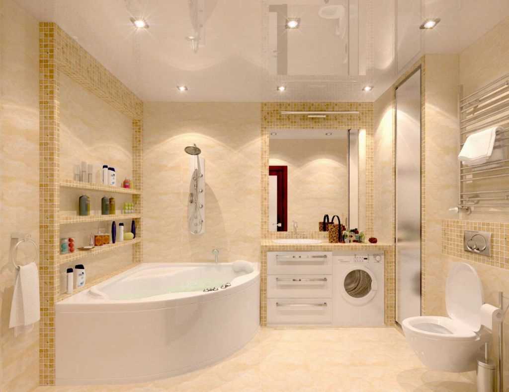 idea of ​​a modern style bathroom with corner bath