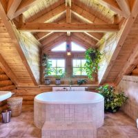 idée d'un style moderne d'une salle de bain dans une maison en bois