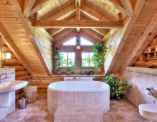 idée d'un style moderne d'une salle de bain dans une maison en bois