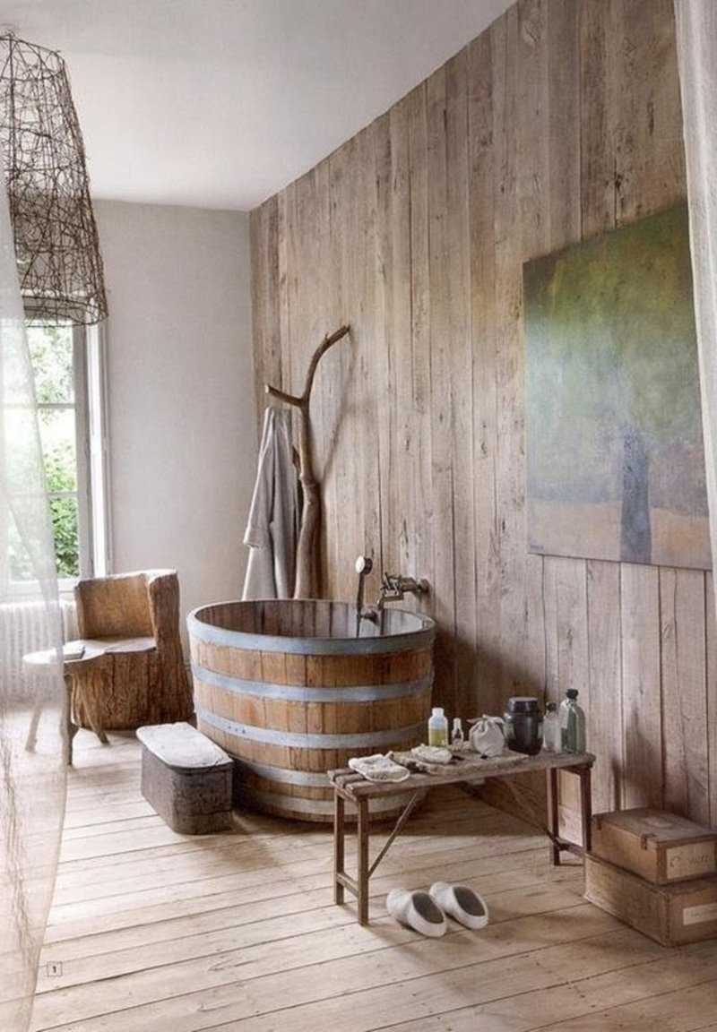 version of the modern style of the bathroom in a wooden house
