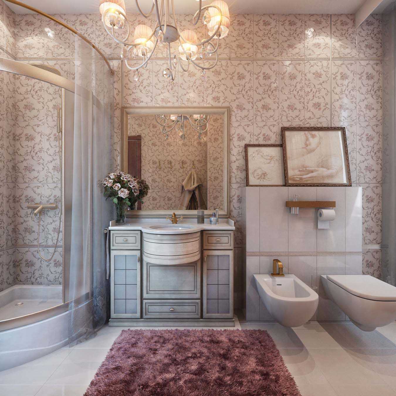 the idea of ​​a bright style of the bathroom in a classic style