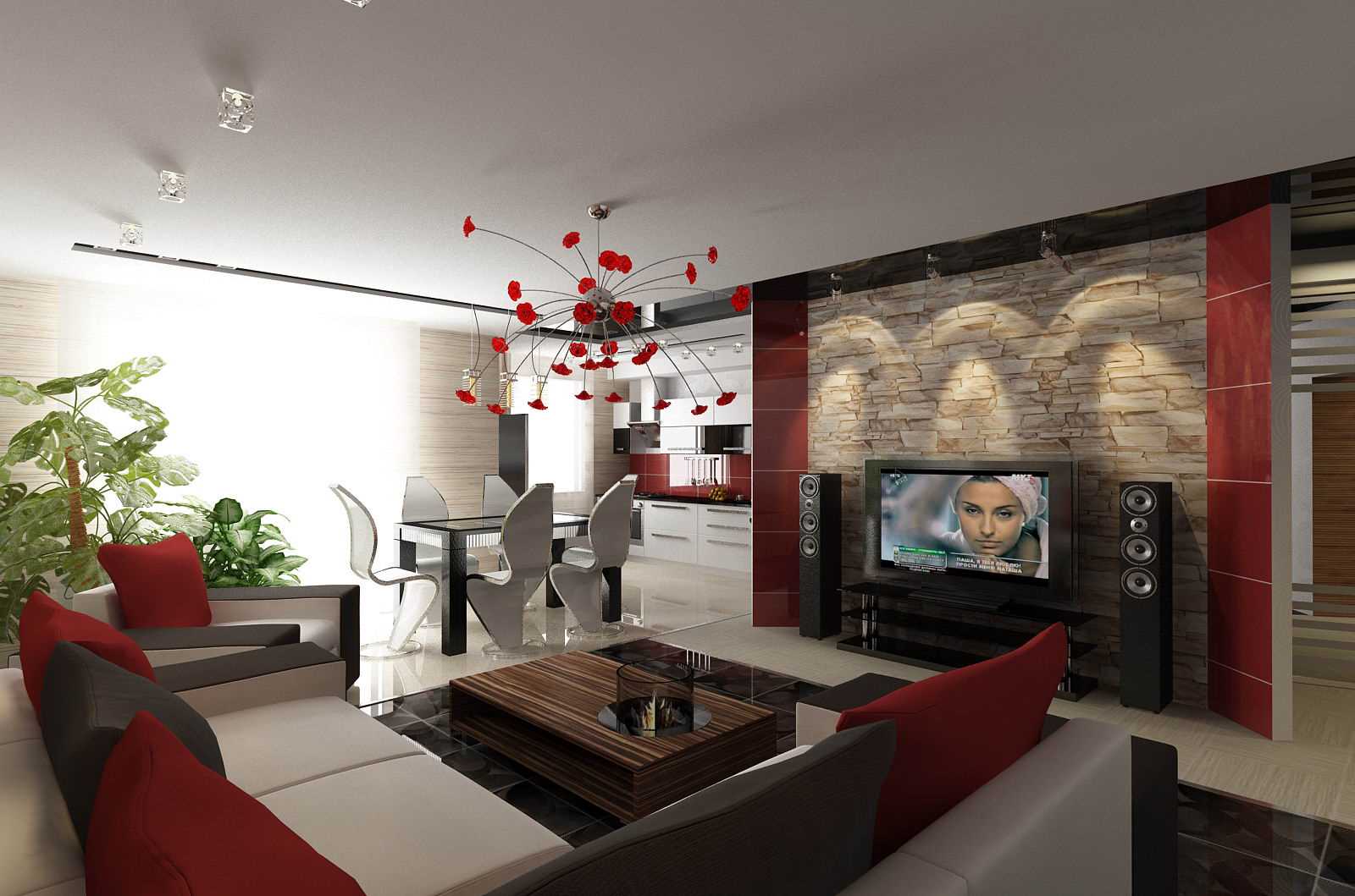 option of a bright decor of the living room in a modern style