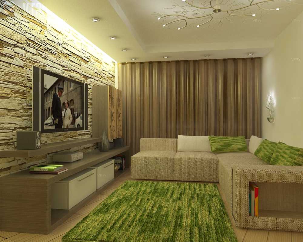 An example of a bright design of a living room 19-20 sq.m
