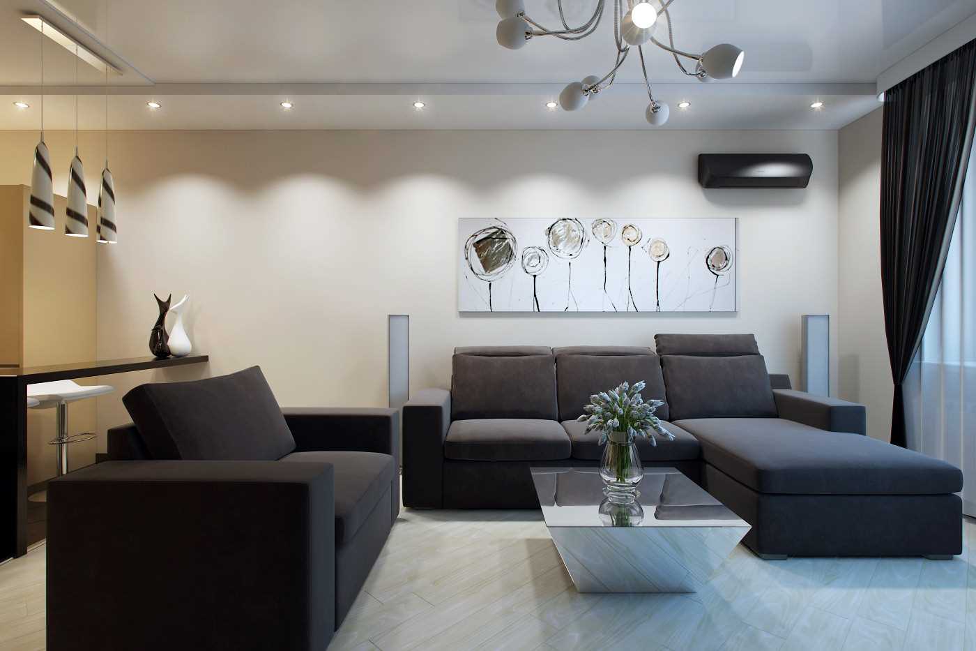 version of the light decor of a modern apartment of 70 sq.m