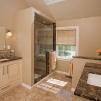 version of the beautiful style of the bathroom in beige color photo