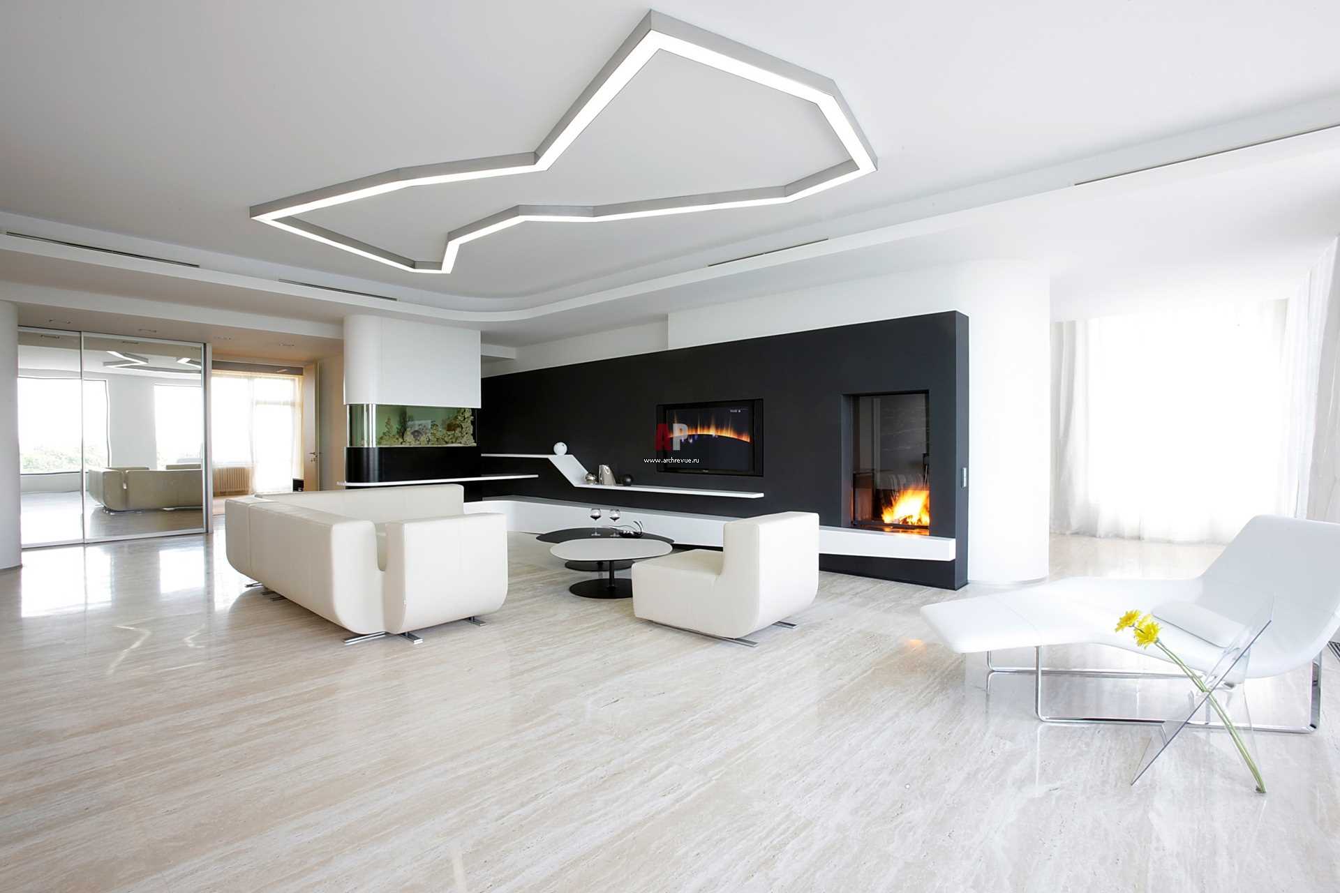 un esempio di un luminoso soggiorno interno nello stile del minimalismo