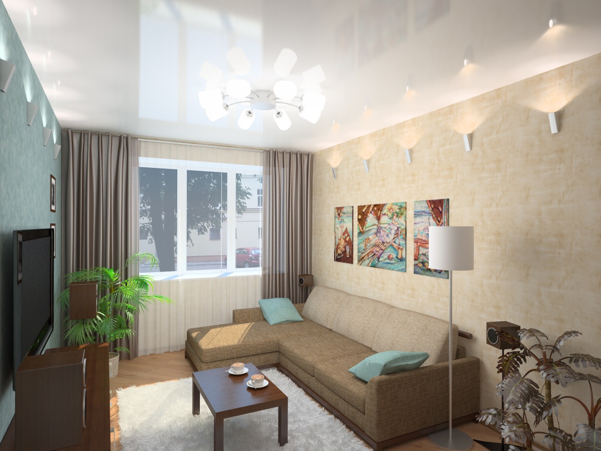 variant of the unusual interior of the living room 16 sq.m