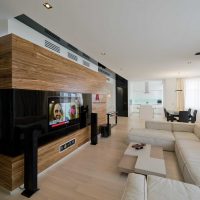 un esempio di un arredamento luminoso di un soggiorno nello stile del minimalismo