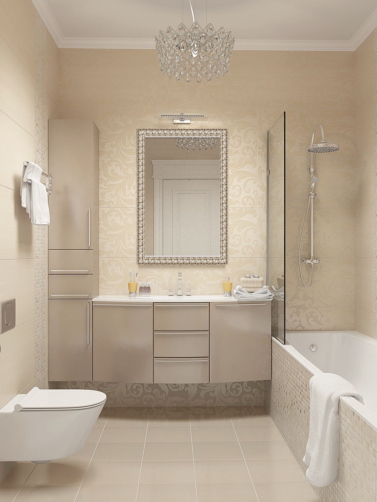 versione degli splendidi interni del bagno di colore beige