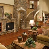 an example of an unusual decor of a living room with a fireplace picture