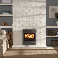 variant of a bright interior of a living room with a fireplace photo