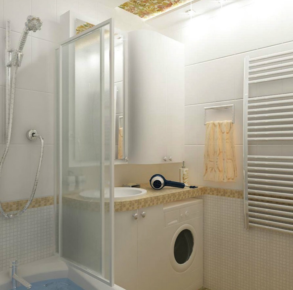 example of an unusual design of a bathroom of 5 sq.m