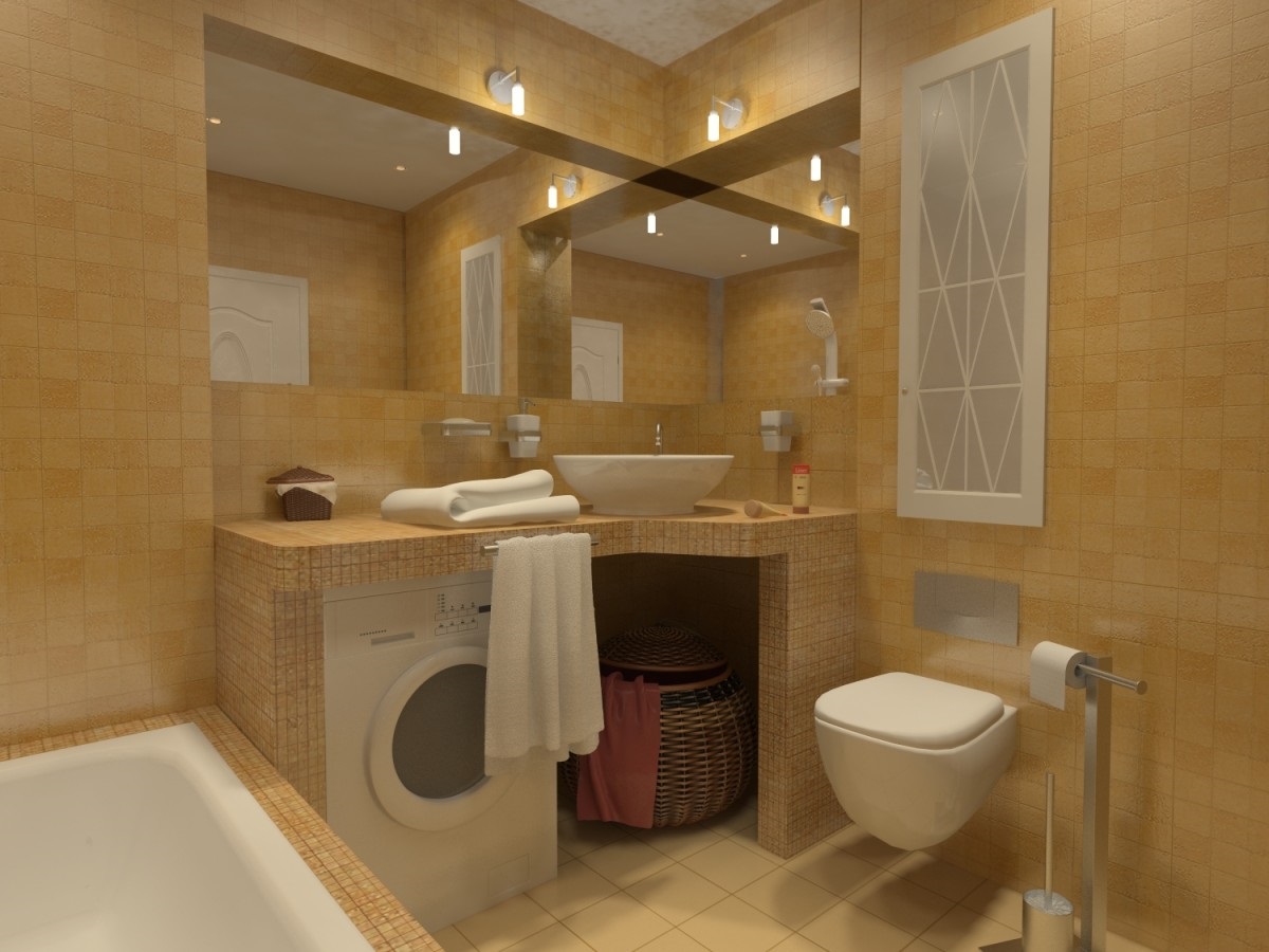 An example of a bright interior of a bathroom of 5 sq.m