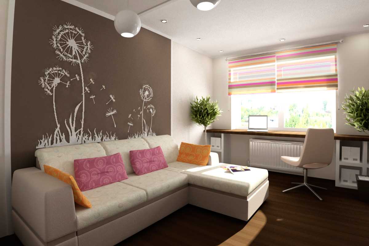 variant of the bright style of the living room 19-20 sq.m