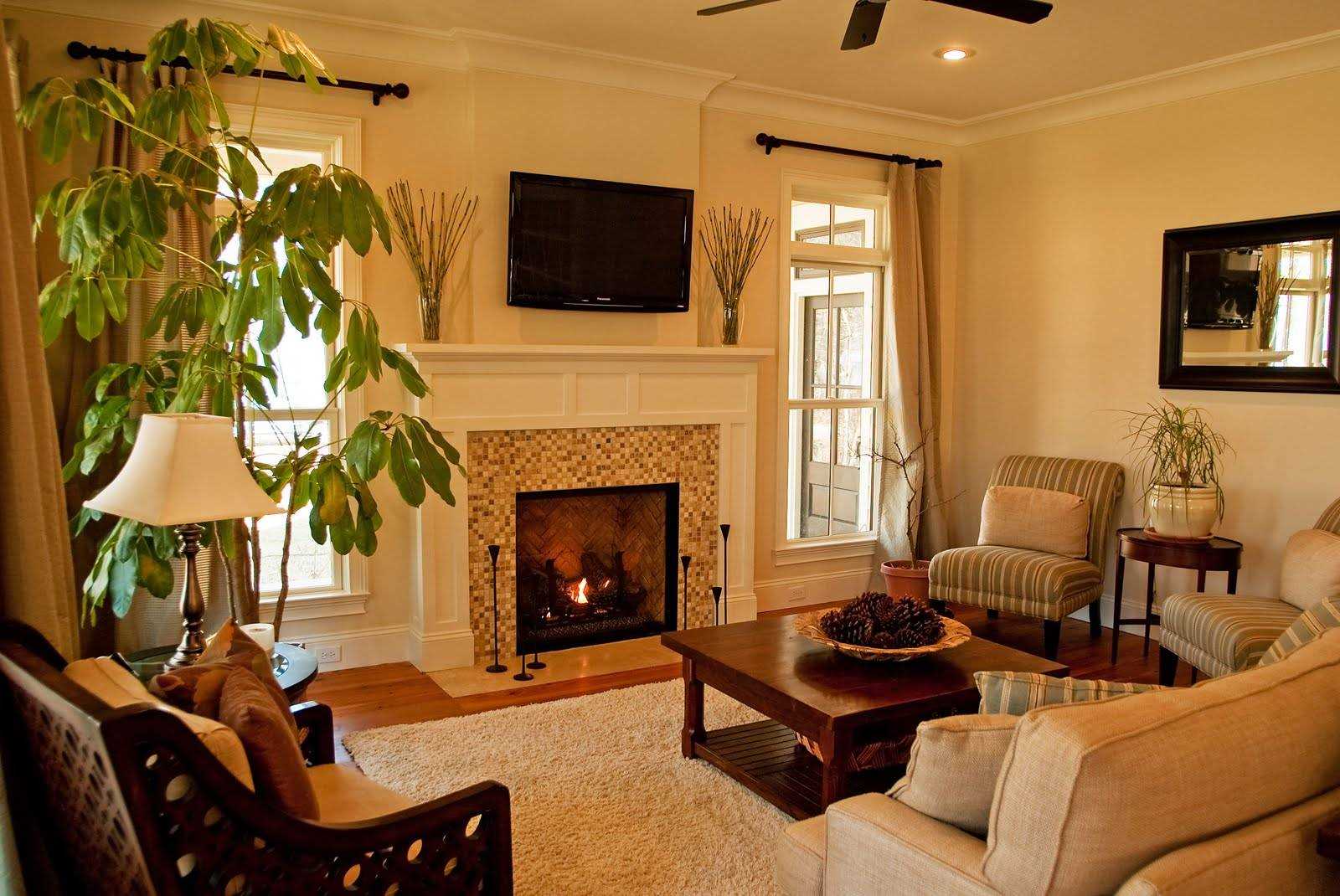 example of a beautiful living room interior with fireplace