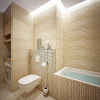 Un esempio di uno stile luminoso di un bagno in una foto a colori beige