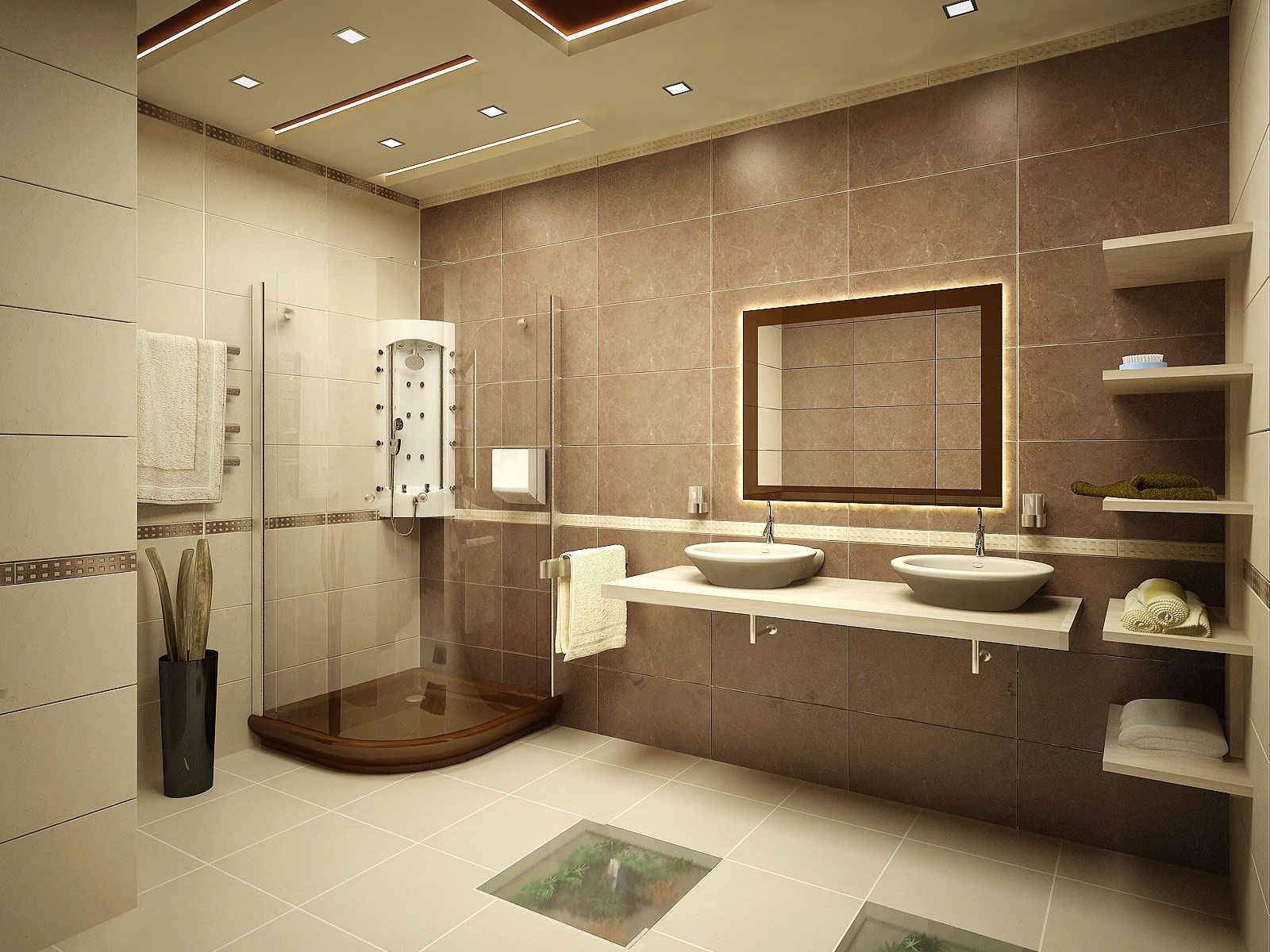 variant of the bright design of the bathroom in beige color