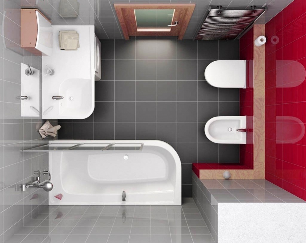 An example of a bright bathroom interior of 5 sq.m
