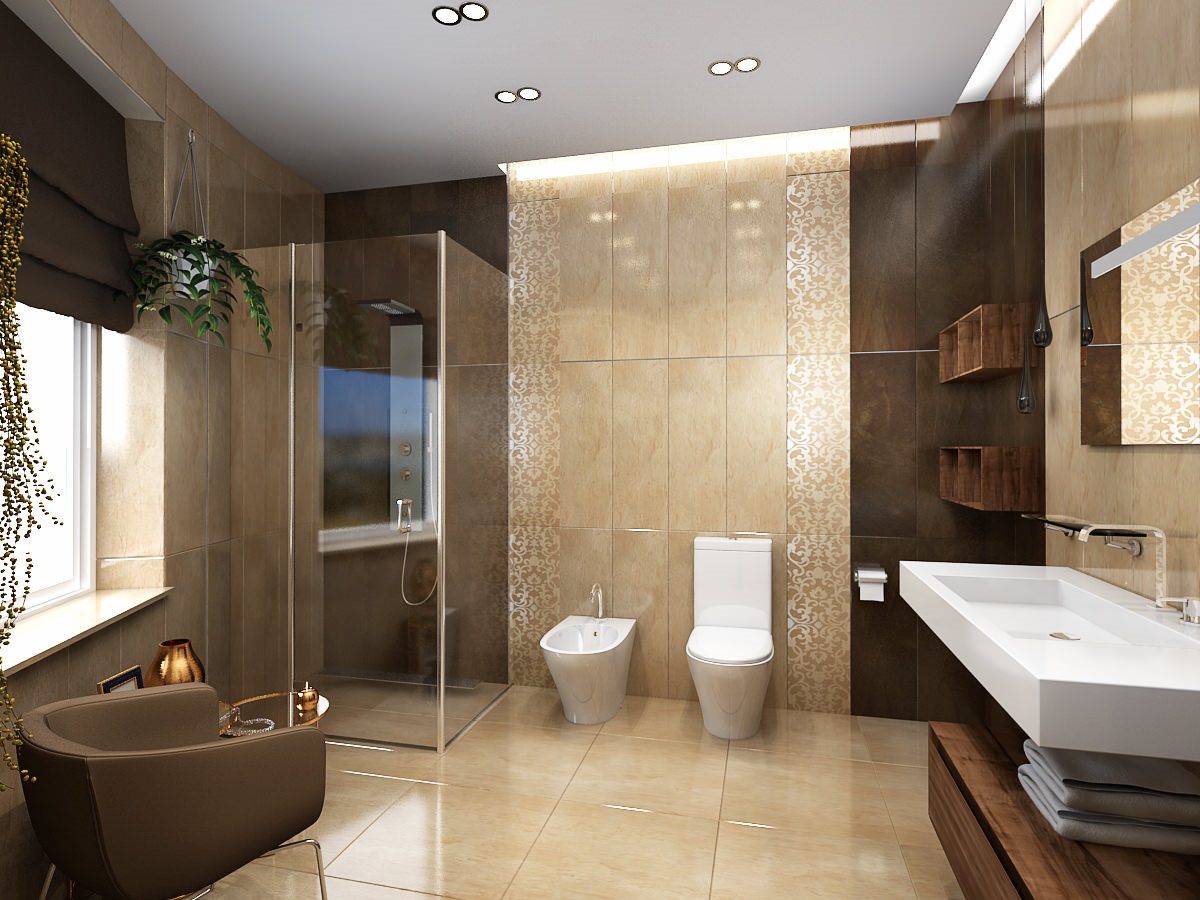 variant of the unusual design of the bathroom in beige color