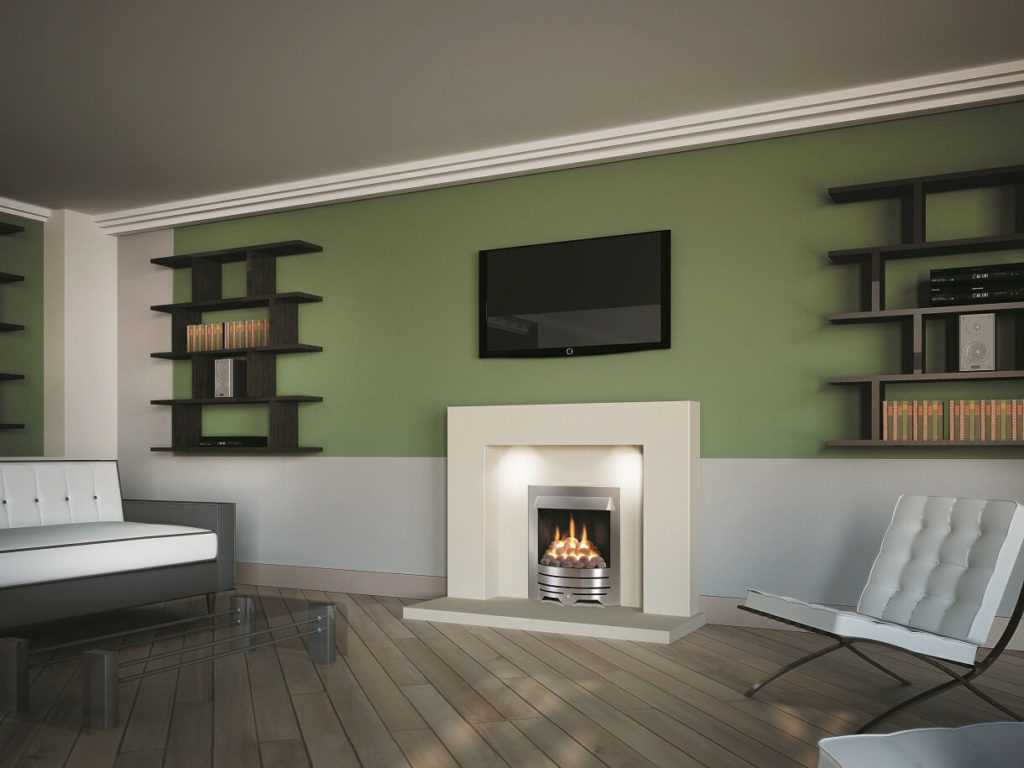 variant of a light decor of a living room with a fireplace
