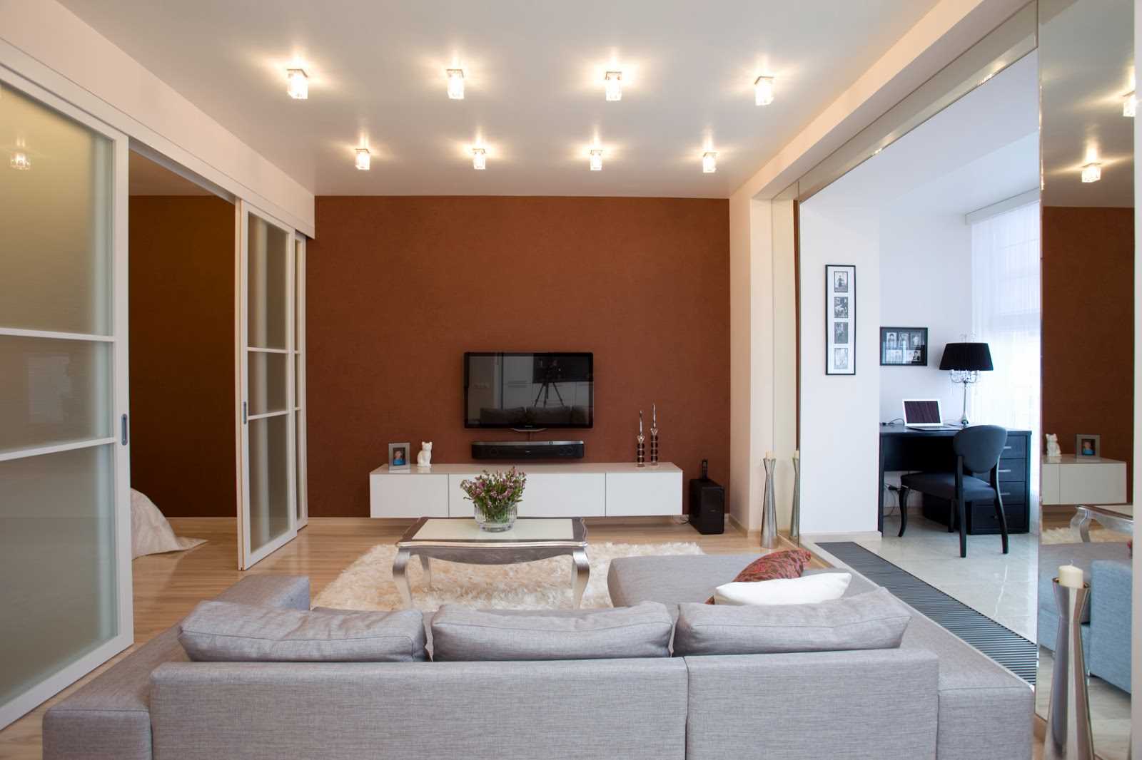 example of an unusual interior of a modern apartment of 50 sq.m