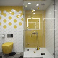 variant of the bright design of the bathroom 6 sq.m photo