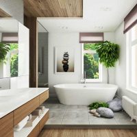 version of the modern style of the bathroom in a wooden house photo