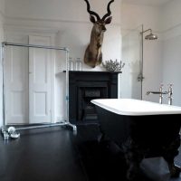 version of the unusual interior of the bathroom in black and white tones photo