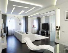 an example of a bright interior of a living room in the style of minimalism photo
