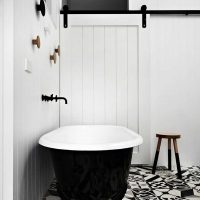 version of a beautiful bathroom interior in black and white photo