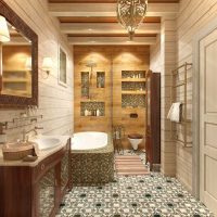 idea of ​​unusual design of a bathroom in a wooden house picture