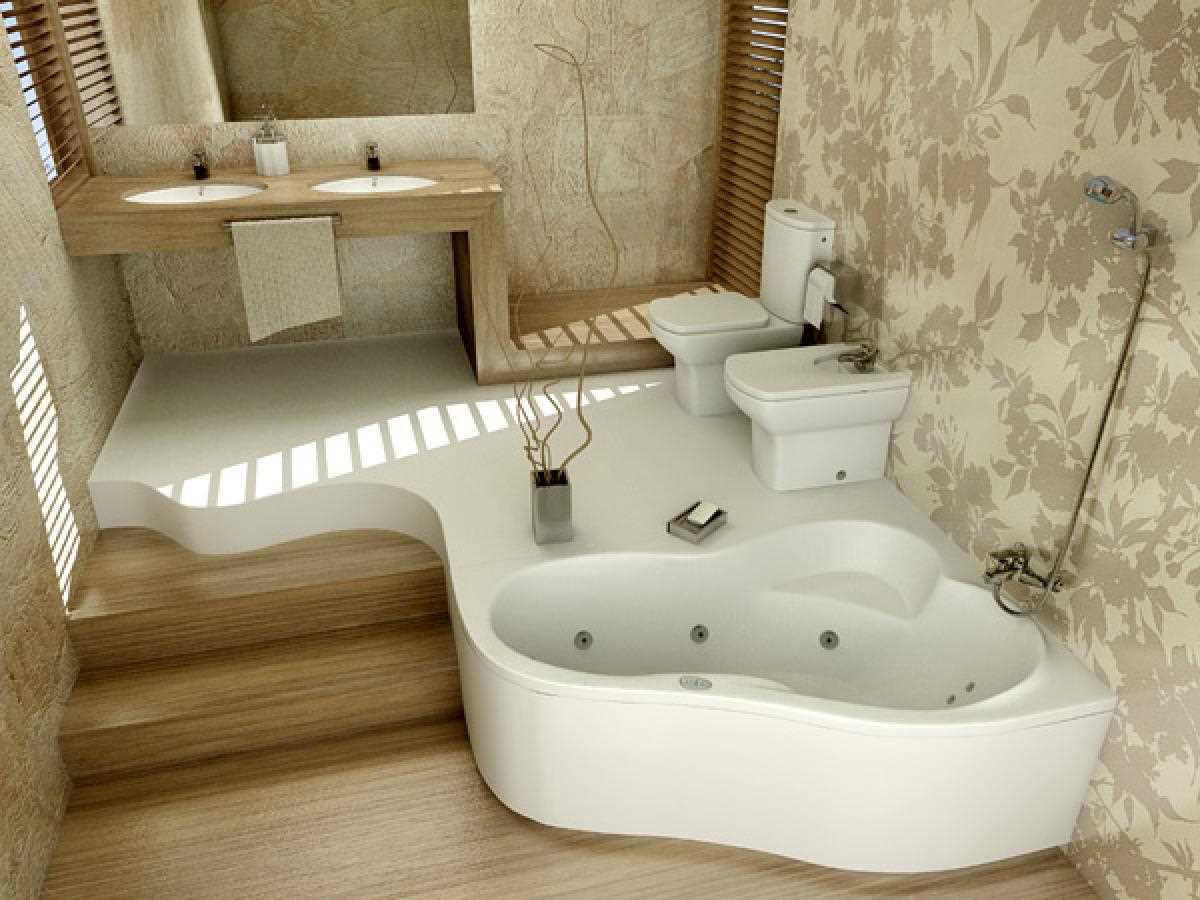 versione del design insolito del bagno con vasca ad angolo