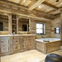 version of the modern style of the bathroom in a wooden house photo