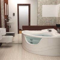 idea of ​​a modern style bathroom with corner bathtub photo