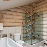 idea of ​​a modern style of a bathroom in a wooden house photo