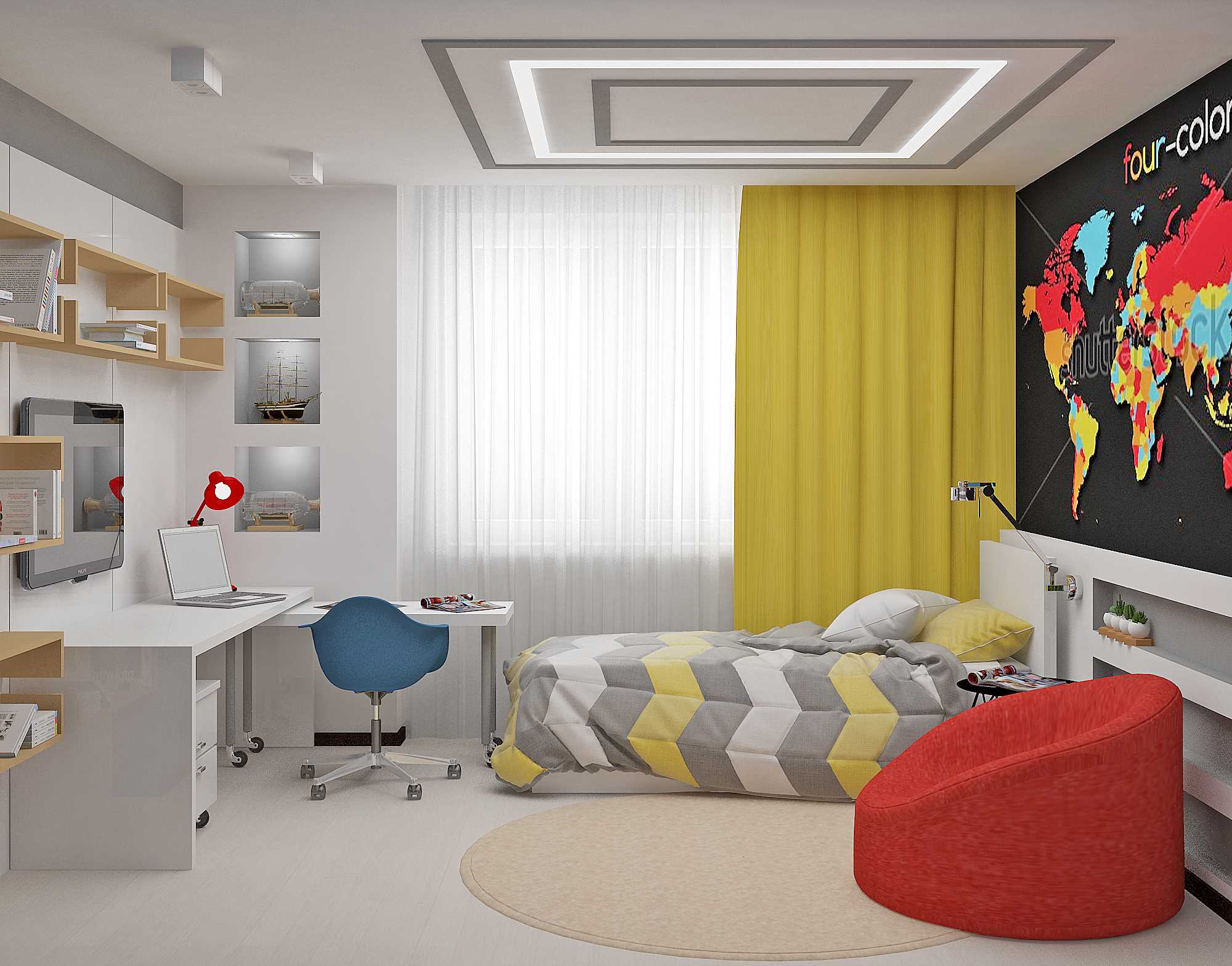 option of light decor of the apartment in bright colors in a modern style