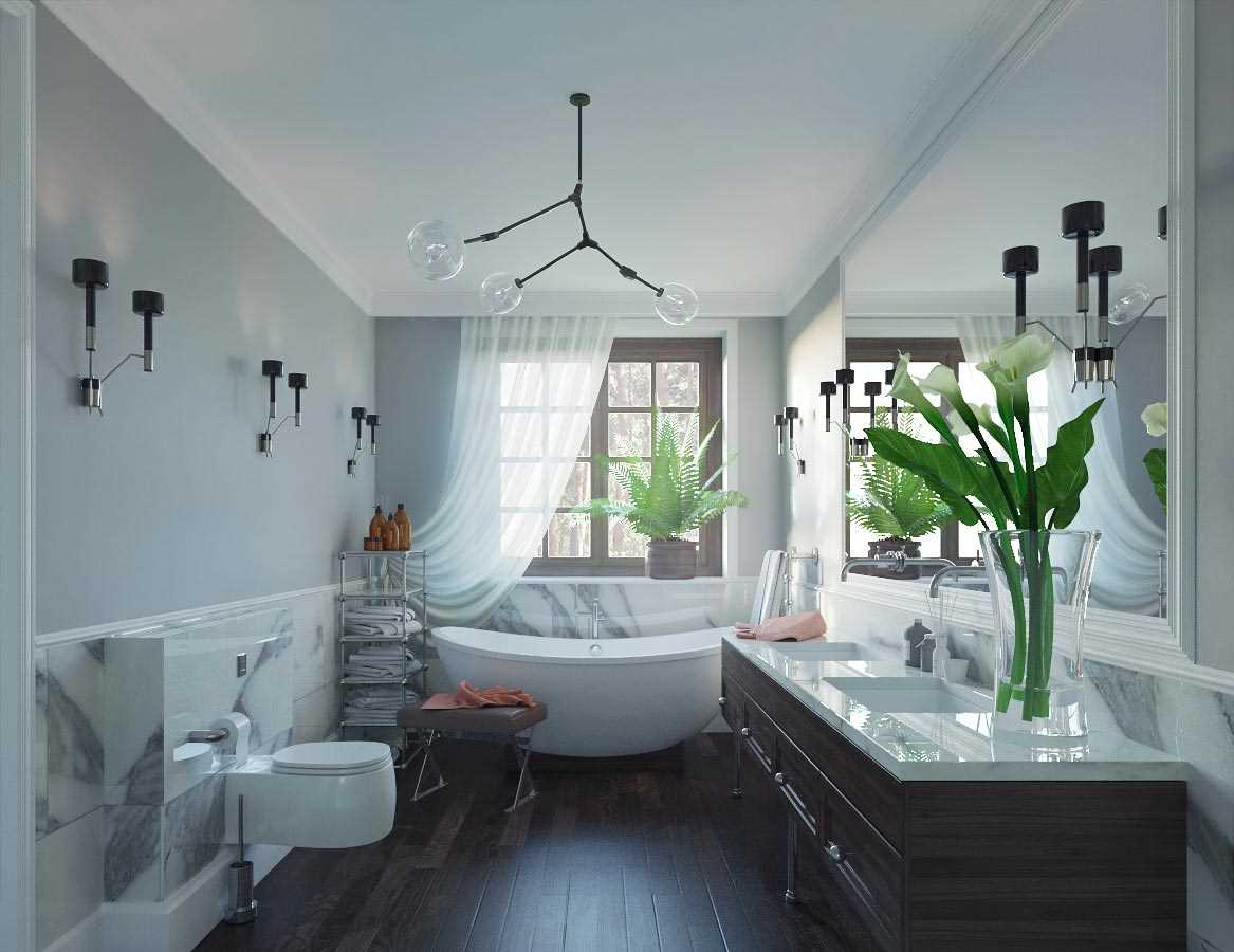 idée d'un intérieur de salle de bain moderne avec fenêtre