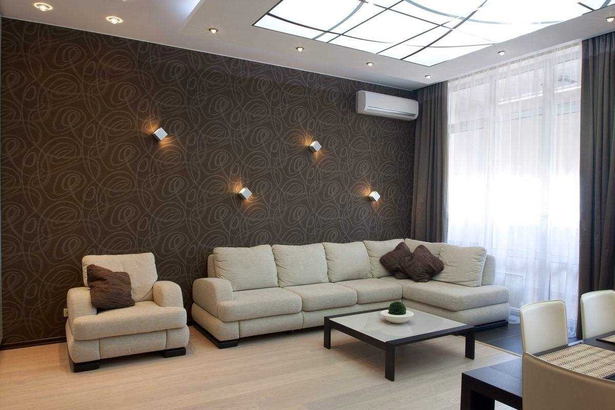 a combination of bright brown in the design of the living room